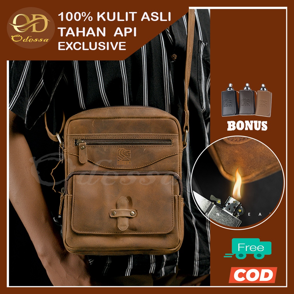 Tas Pria Tas Selempang Kulit Asli Rover Sling Bag Pria by Odessa Leather Reven Tas Slempang Pria tas