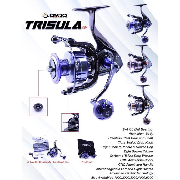 Reel Daido Trisula Sw Body Metal Power Handle - Merah, 3000 New