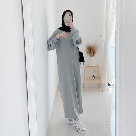 Gamis Gamis Maxi Dress Polos Rajut Gladys Oversize Busana Muslim Wanita - abu (O6C8) Gamis brukat Ga