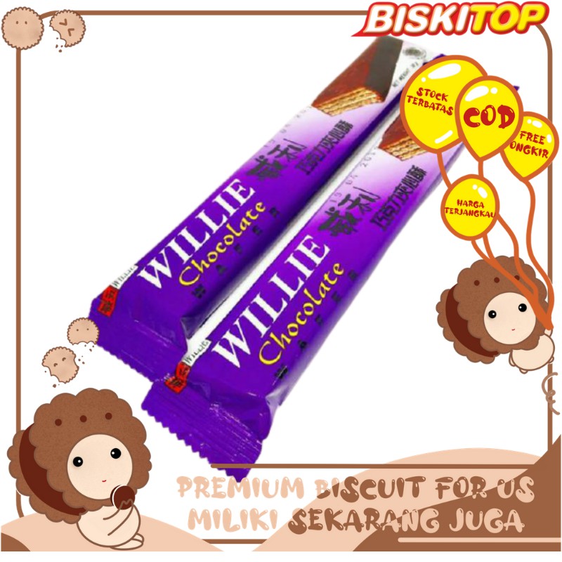 BISKITOP - Willie Wafer Coating 40g tebal coklatnya dan panjang biskuitnya snack anak dan dewasa