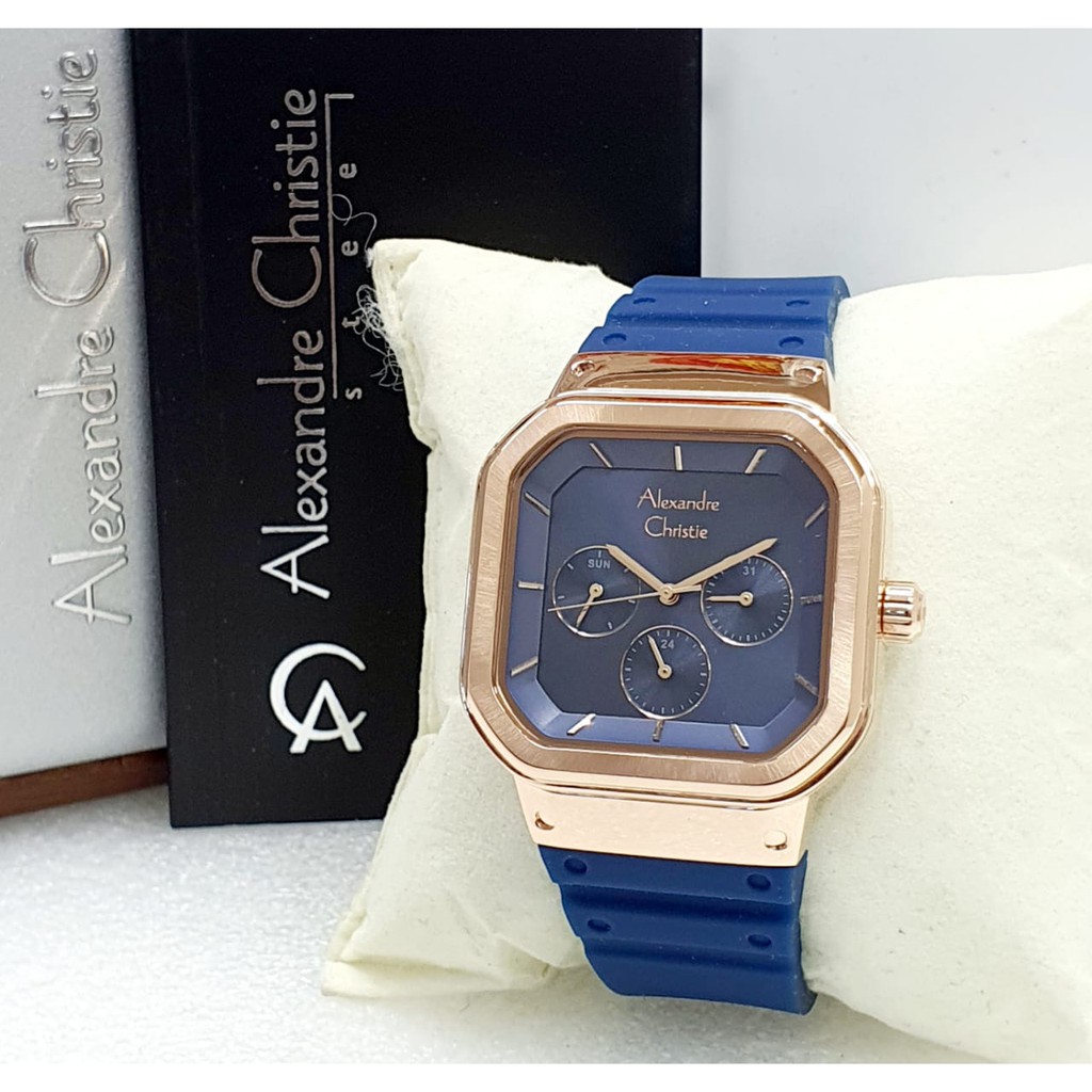 Jam Tangan Mewah Alexandre Christie 2811 Tali Rubber Original