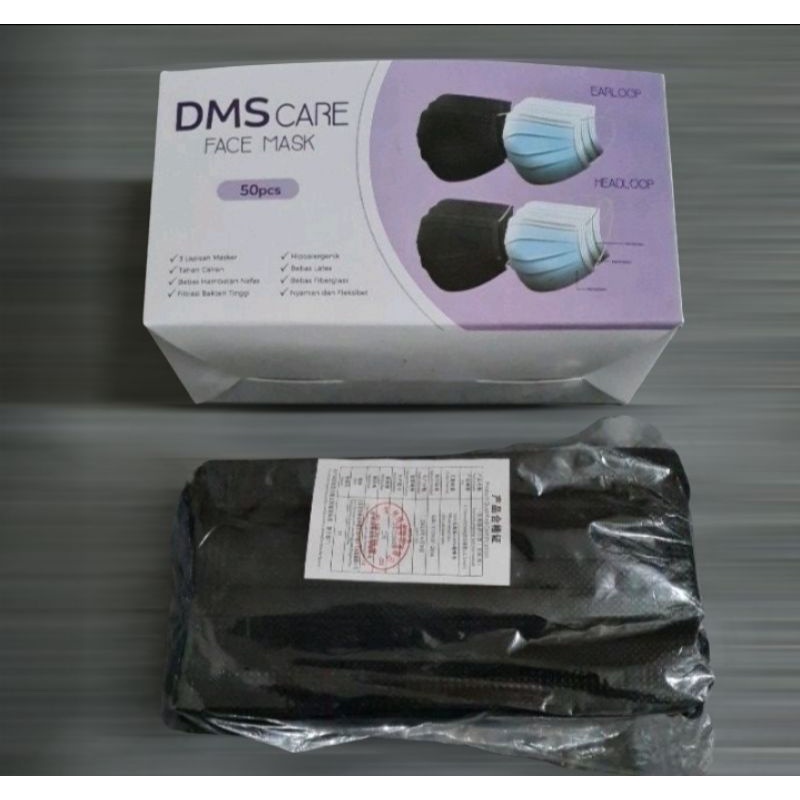 Masker DMS Care 3ply isi 50 Pcs Earloop Mediacal Grade 50Pcs Hitam