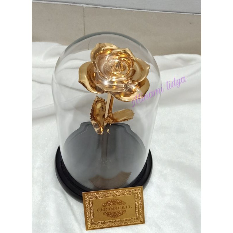 bunga rose gold 24k beauty and the beast dome/tutup kaca