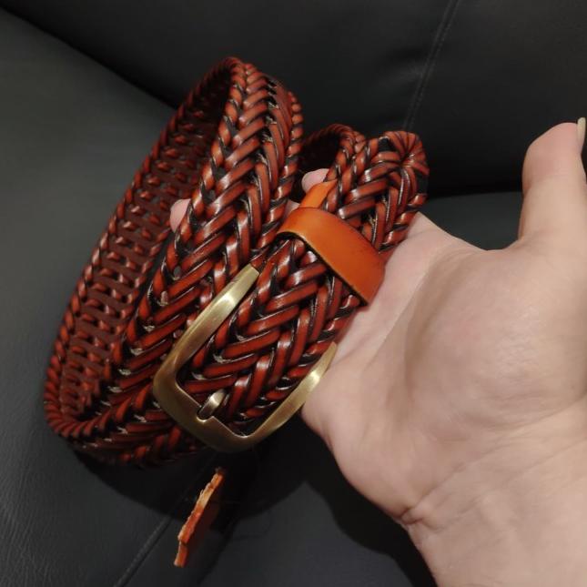 ❂ Ikat pinggang pria kulit asli anyam ♤