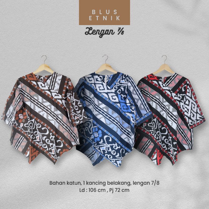 Blus Batik Wanita Motif Etnik Kombinasi Lengan 7/8- Naira Batik