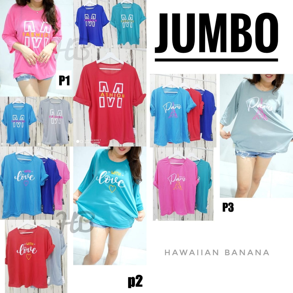 Kaos Wanita Jumbo 3/8 Banyak Motif / Kaos Murah / Atasan Wanita Murah Part 5