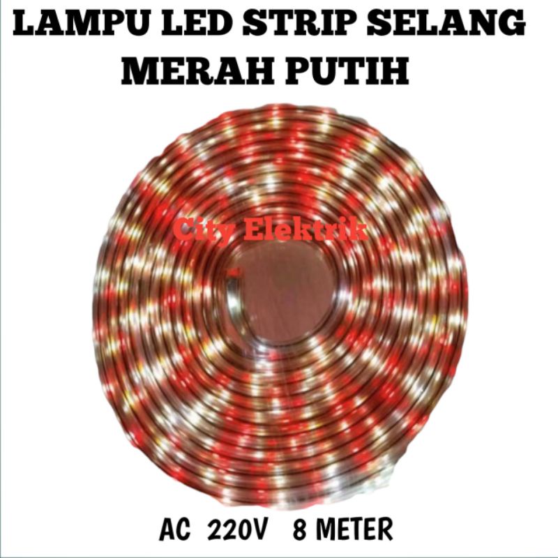 LAMPU STRIP LED SELANG 3528 220V 8M MERAH PUTIH / LED STRIP LIGHT SMD 2835 10M WARNA WARNI ( SIAP PAKAI )