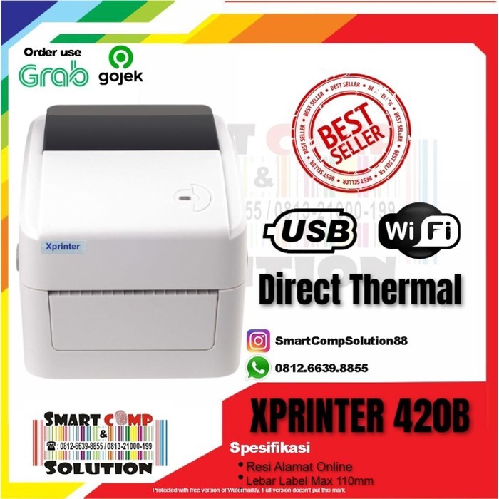 XPrinter 420B Printer Barcode Bluetooth - USB Direct Thermal Label RESI Alamat A6 Market Place