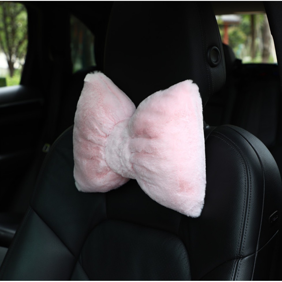 Bantal Sandaran Kepala Leher Jok Mobil PITA BLUDRU Pink dan Abu