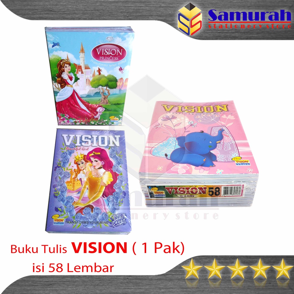 

Rad Buku Tulis Sekolah Vision 58 Lembar / Buku Ukuran Quarto 58lbr / Buku Tulis TK SD SMP Murah 60