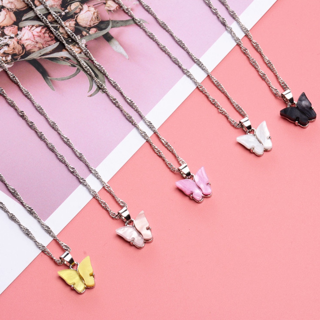 Hu Hu Hu Hu Hu Alat Bantu Pasang Kacamata♡ 2pcs / Set Anting Tusuk + Kalung Liontin Kupu-Kupu Bahan Alloy Untuk Wanita