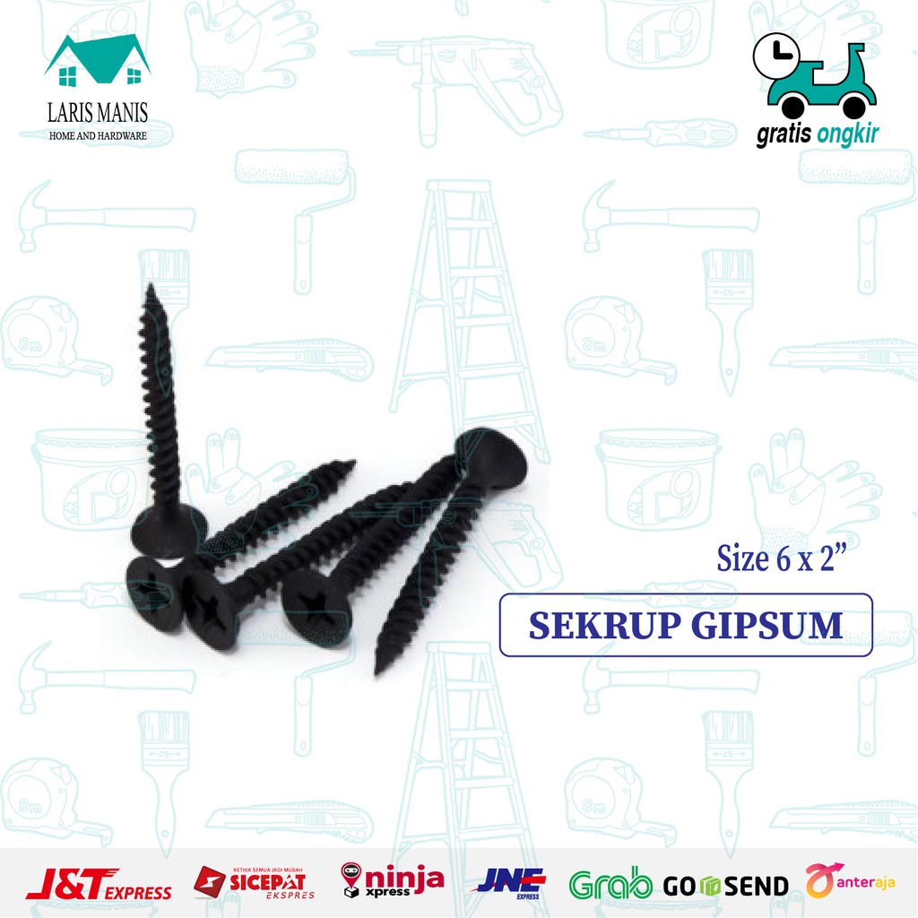 Sekrup gipsum Screw Gypsum 6x1 6x 1 1/4 6x1 1/2 6x2 eceran 50 pcs MERK SUNRAY-3