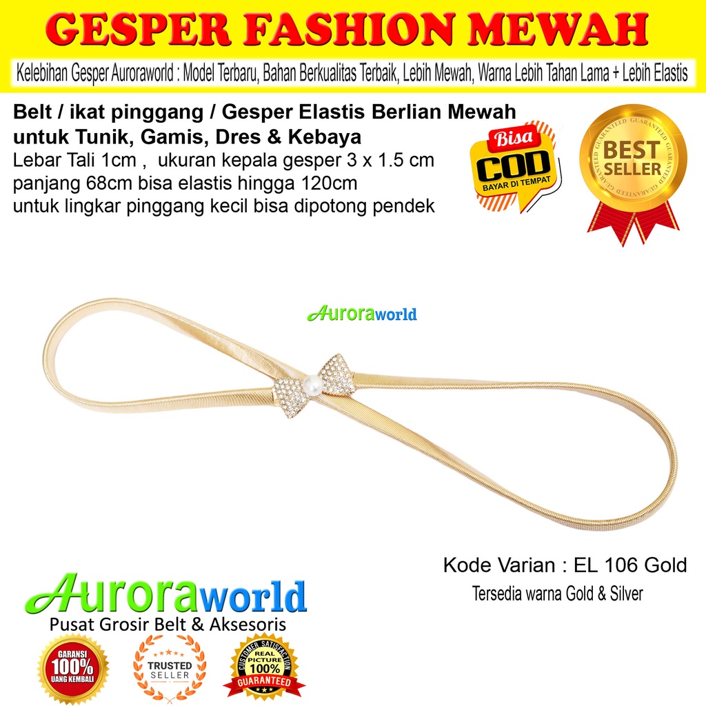 Auroraworld ikat pinggang wanita fashion Belt cewek gesper elastis sabuk pinggang bisa untuk size small hingga jumbo untuk dress gamis tunik kebaya bisa COD - EL-1B