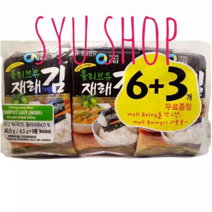 

chung jung one seaweed 6+3 rumput laut panggang korea nori olive oil