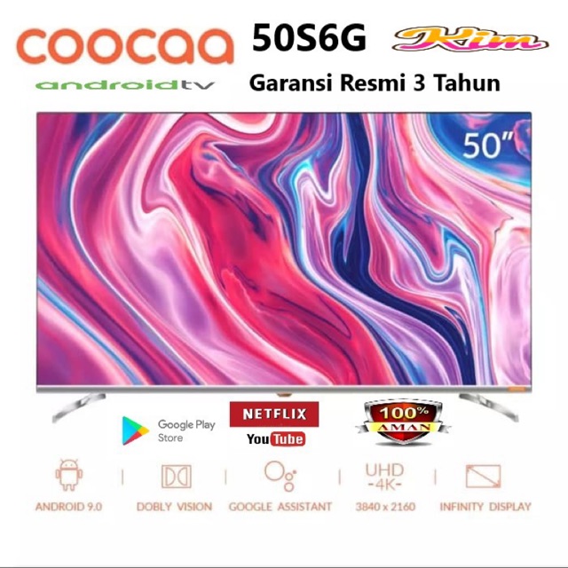 COOCAA LED TV 50 inch 50S6G SMART ANDROID 9 4K UHD NETFLIX PLAY STORE