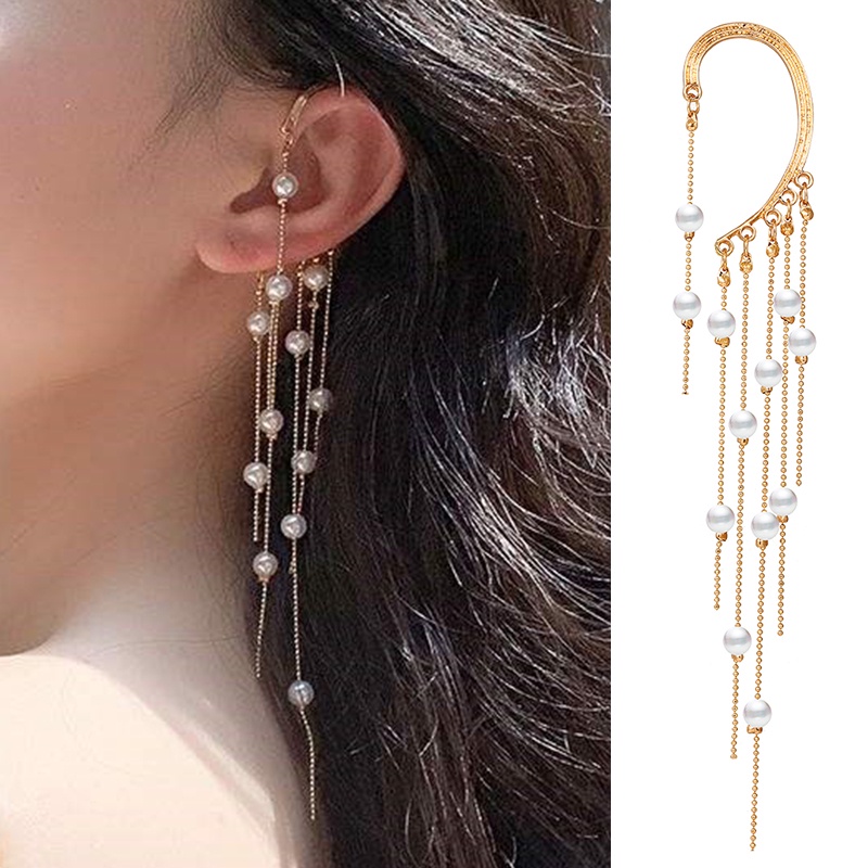 IFYOU Korea Fashion Pearl Metal Ear Clip Set Butterfly Crystal Tassel Earrings Women Jewelry Accessories