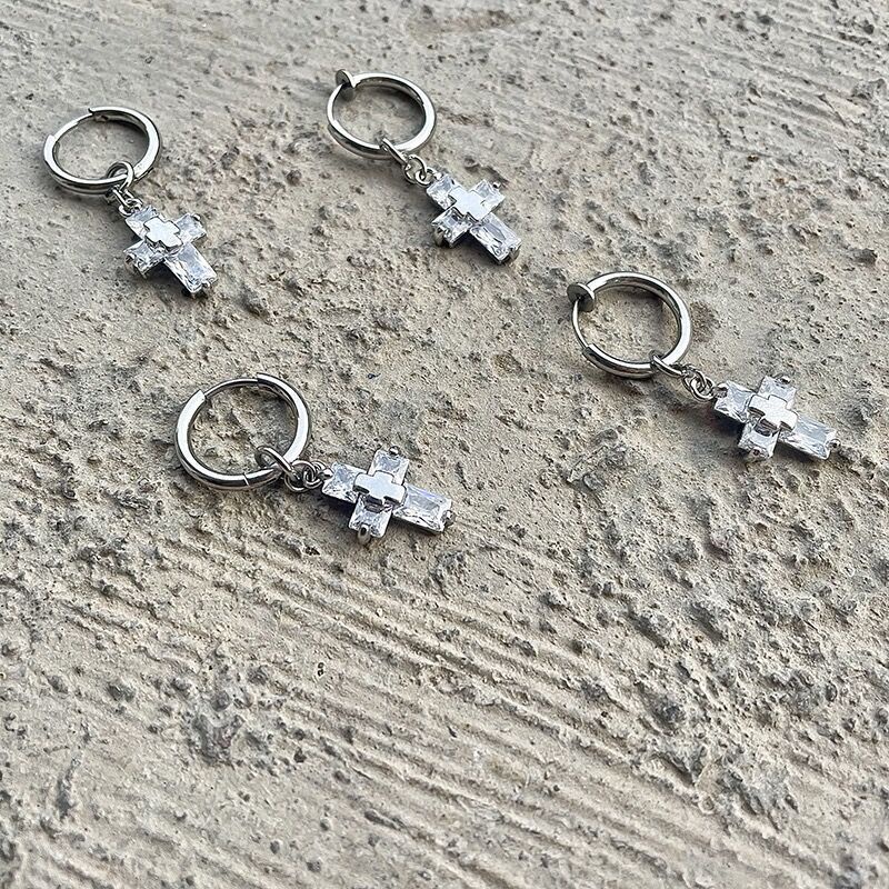 Zircon Cross Earrings Accessories Harajuku Simple Hip Hop