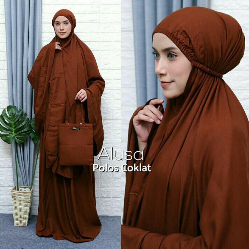 ORIGINAL Mukena Bali Jumbo Alusa Polos Coklat