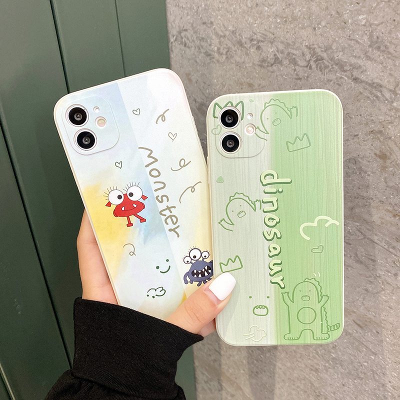 Cube Monster Dinosaur Silicone Soft Case iPhone 6S 7 8 Plus XR XS Max ipHone 11 12 13 Pro Max Casing Cute Xiaomi Redmi 9A 9T nOTE 8 9 10 Pro Cartoon Back Protect Case