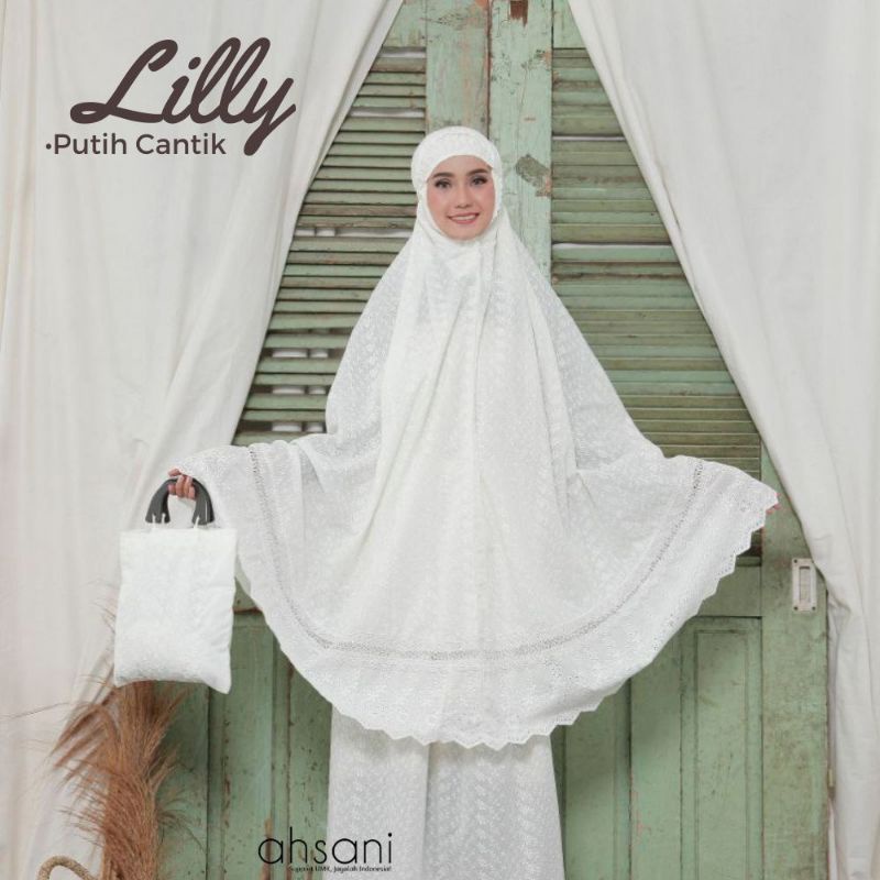 MUKENA LILLY KATUN PARIS PUTIH BW AHSANI MUKENA PREMIUM