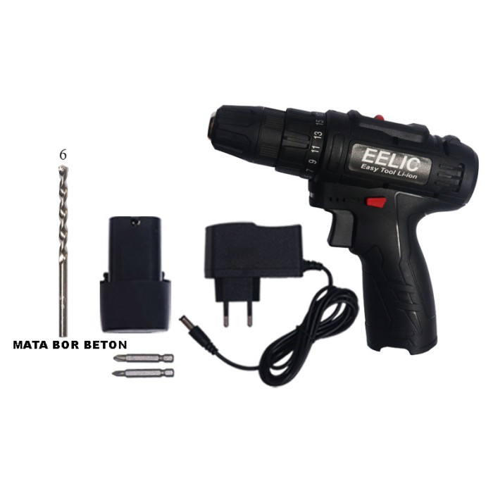 EELIC MEB-DC120 MIX1 Mesin Bor/Obeng Lithium Cordless drill+mata bor 6