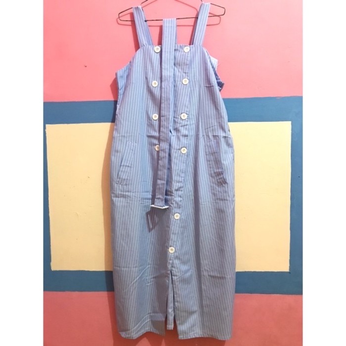 TERBARU       PRELOVED || Overall Rok Panjang Stripe Biru-Putih