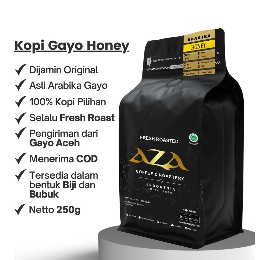 

Kopi Arabika Gayo Honey Coffe 250g-Kopi Biji/Bubuk-AZA Coffee