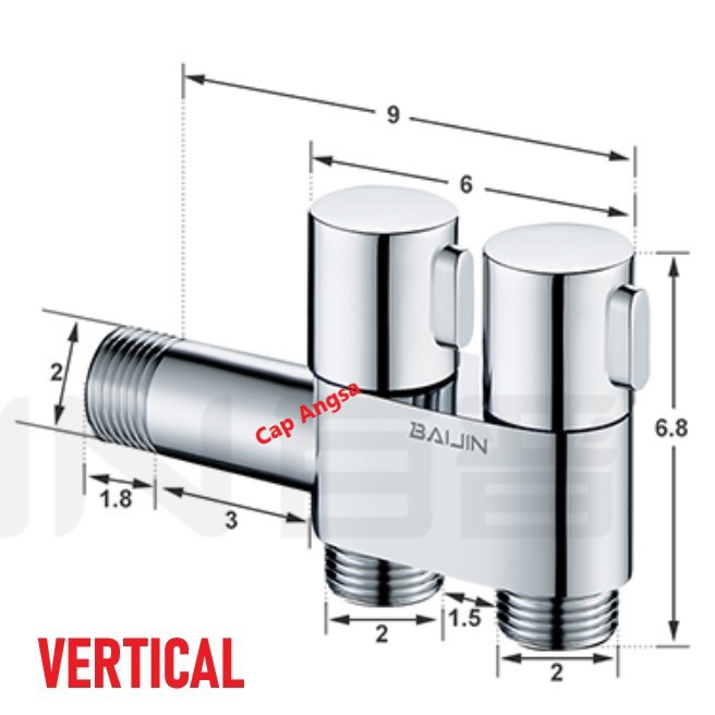 DOUBLE ANGLE VALVE STOP KRAN CABANG 2 OUTLET 2 SWITCH KERAN BIDET FAUCET ENGKOL KLOSET CEBOK COPPER