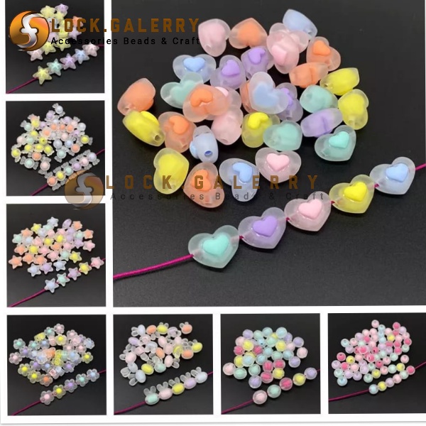 Manik Manik Kristal Mote Ice Frosted Bulat Mute Love Pastel Akrilik Bahan Meronce