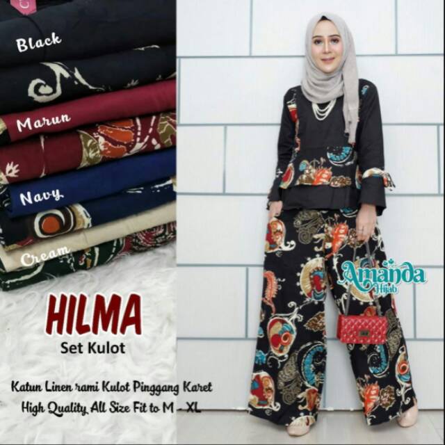 Kulot Set Katun Linen Rami Pinggang Karet Hilma Ori Amanda