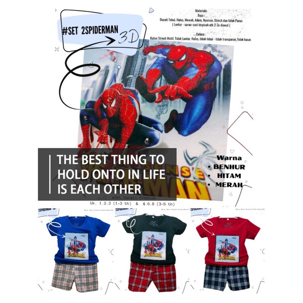 Setelan 3D anak laki-laki &quot;2Spiderman&quot; Size 1-5th bahan Ducati Katun Spandek Premium