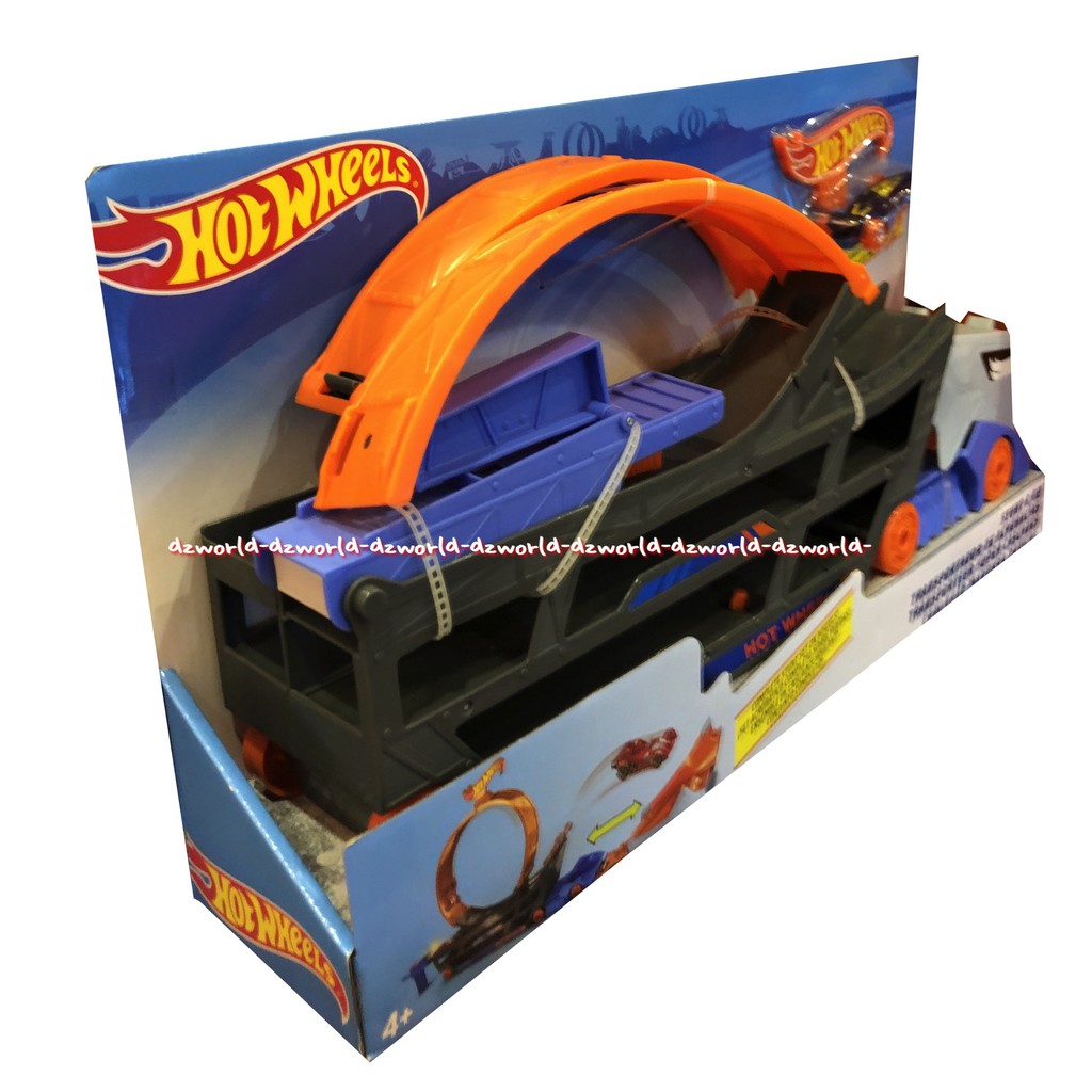 Hot Wheels Stunt &amp; Go Transportador De Acrobacias Mainan Mobil Hotwheels Truk dengan Seluncuran