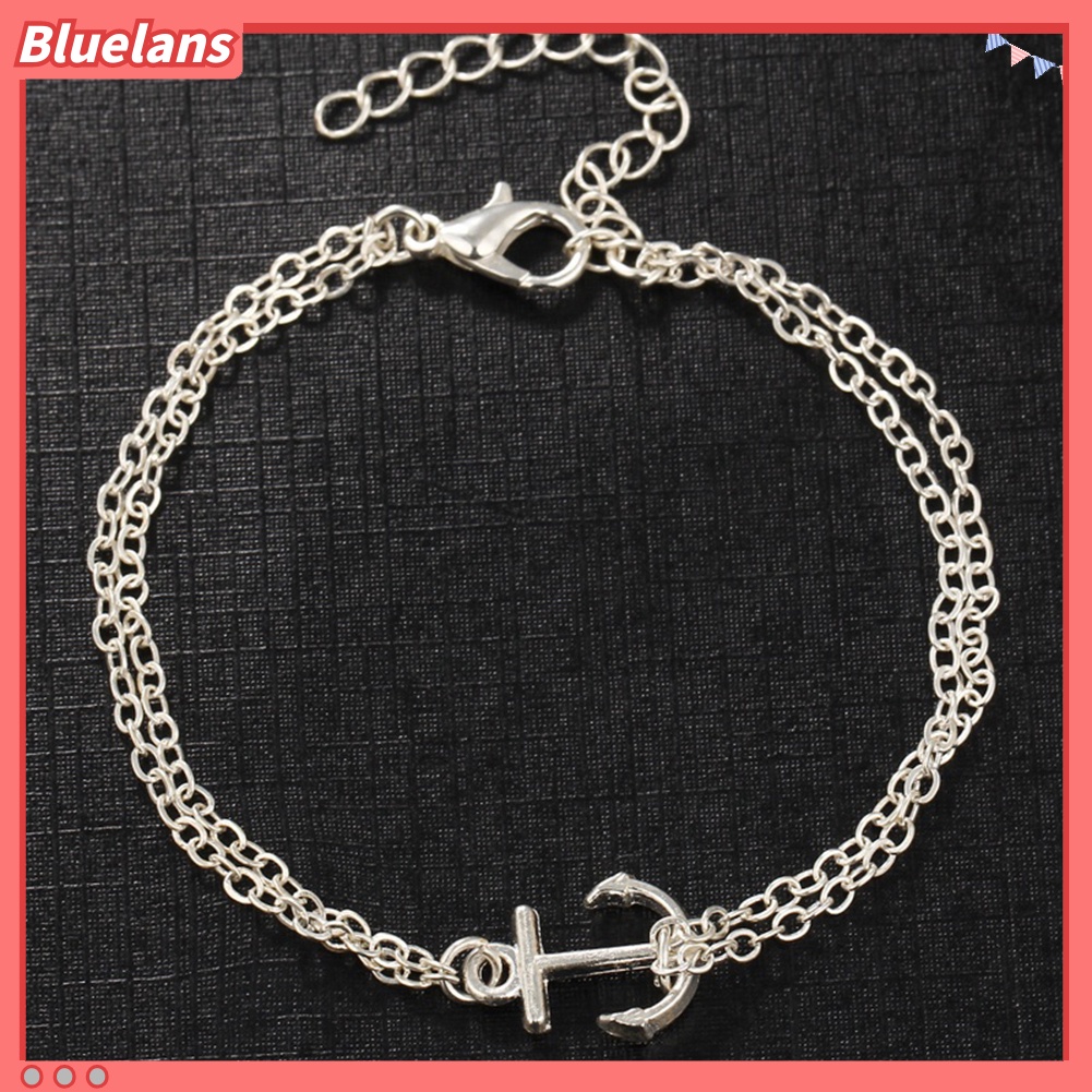 Bluelans Boho Lady Double Layers Anchor Charm Barefoot Sandal Foot Anklet Ankle Bracelet