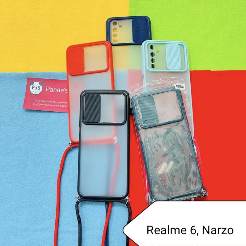 Realme 5, 5i, 5s, 6, 6i, Narzo Softcase dove sliding camera + Tali Laynard [Premium]