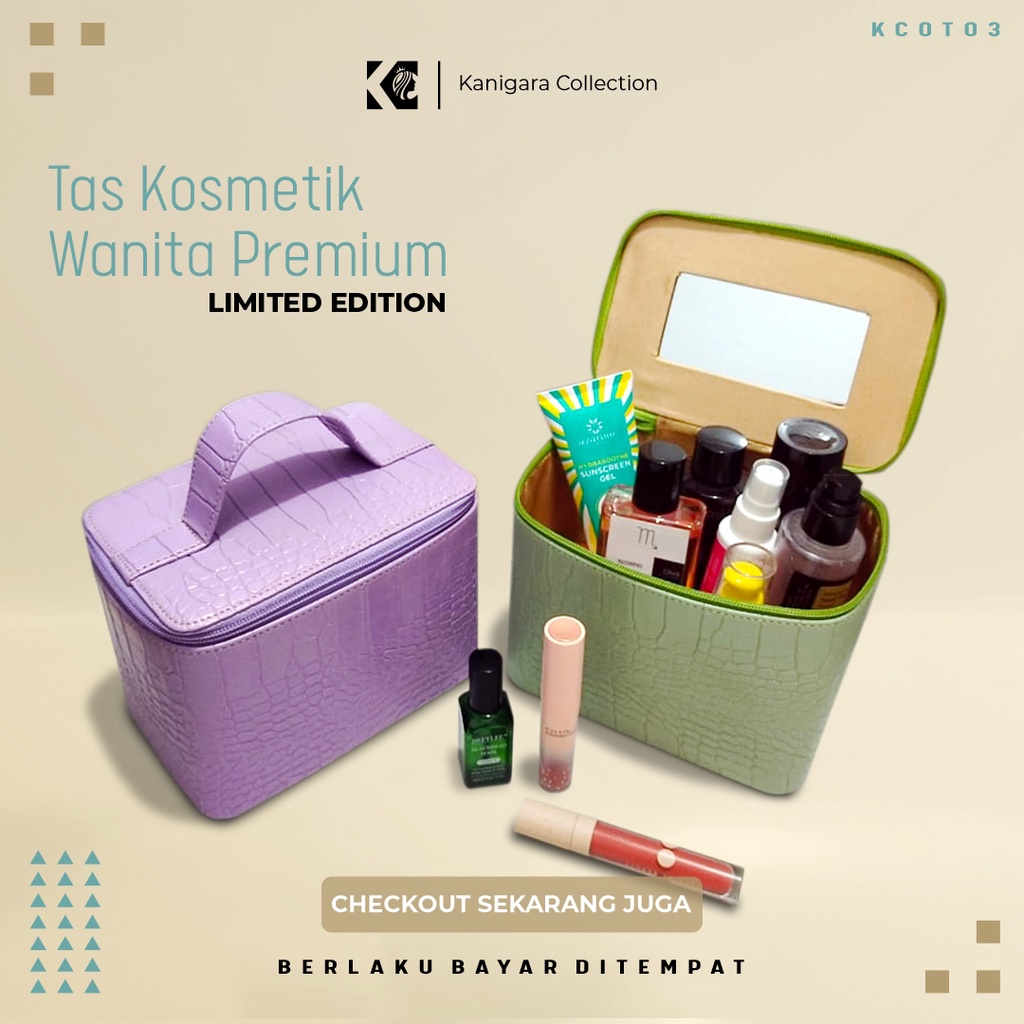 Tas Pouch Pounch Tempat Organizer Make Up Alat Mandi Kulit Croco Serbaguna Wanita Traveling KCOT03
