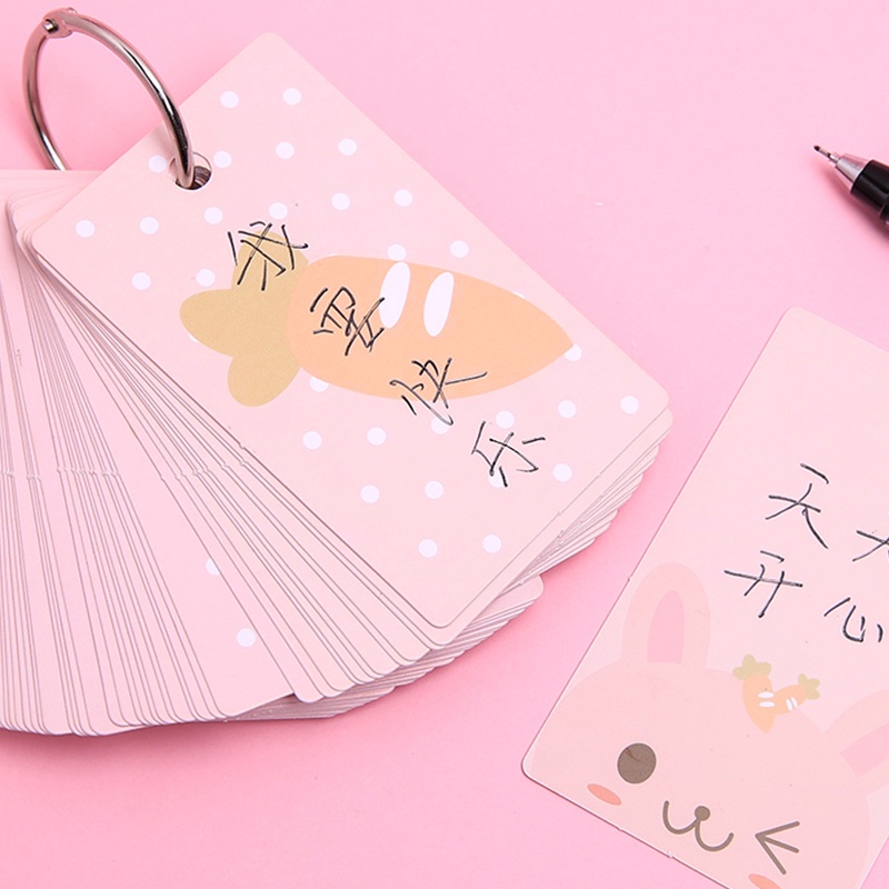 50 Sheets Cartoon Loose-Leaf Word Cards with Ring Portable Blank Message Card Book