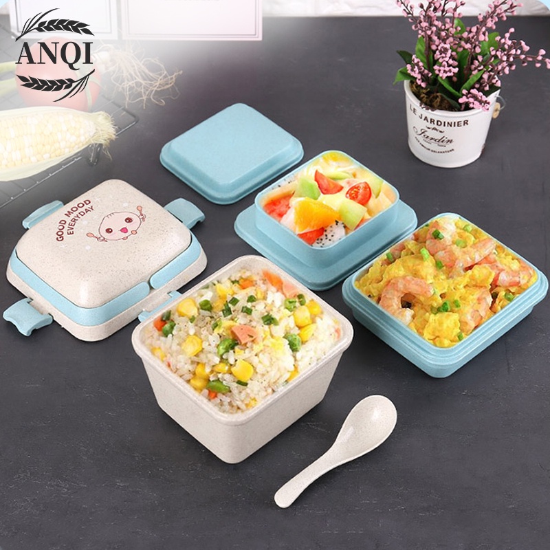 ANQI 1888 Lunch Box Kotak Bento Kotak Tempat ​Makan Lunch Box Set Bekal Free Sendok-Bpa free VS-208