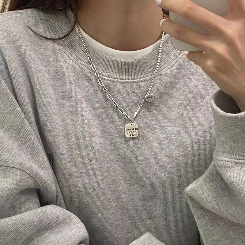 Punk Stitching Square Card Pendant Necklace Female Clavicle Chain Ins Hip Hop Retro Personality Simple Necklace for Women