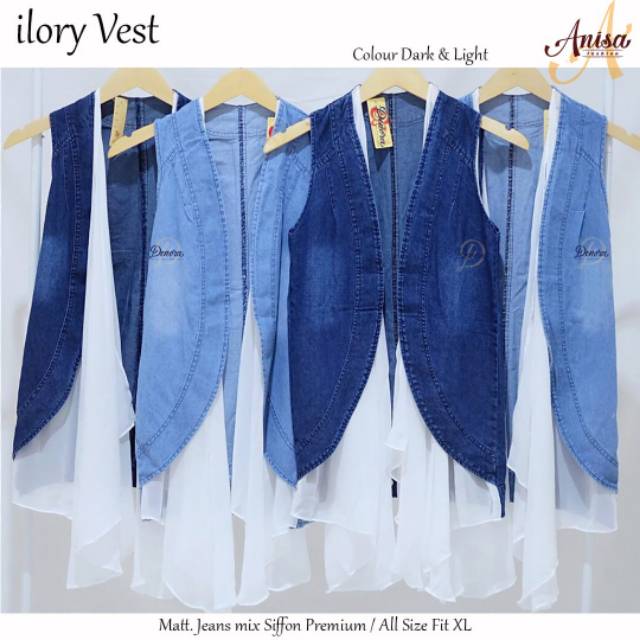 Casual Outer - Mid Rompi Wanita - Vest Jeans Kombi Sifon