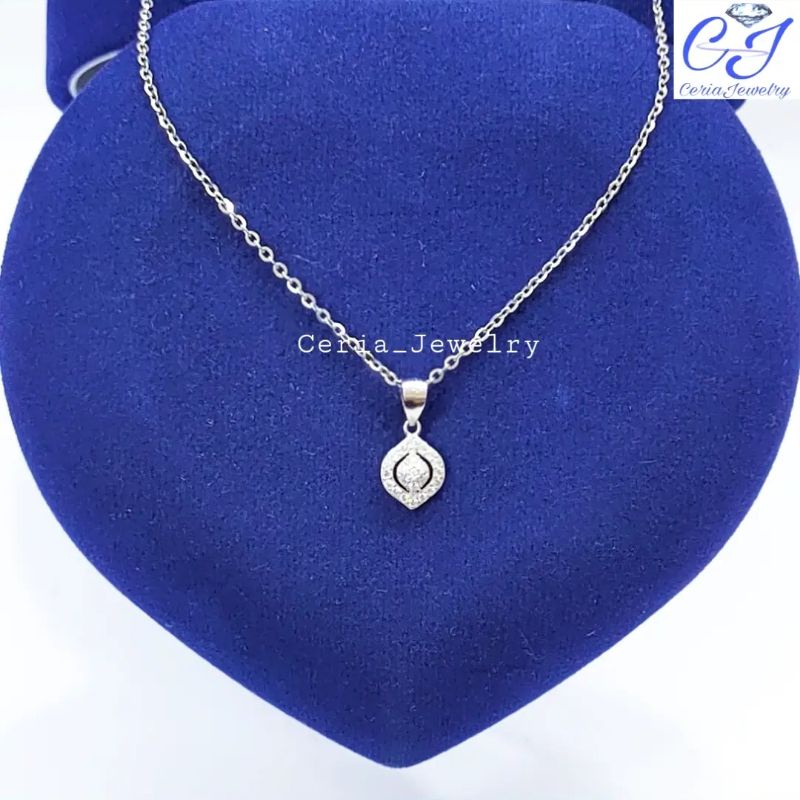 Kalung Perak Asli Silver Wanita 925 Lapis Emas Putih Model Liontin Oval Permata Variasi Bulat - Perhiasan Perak Wanita Asli