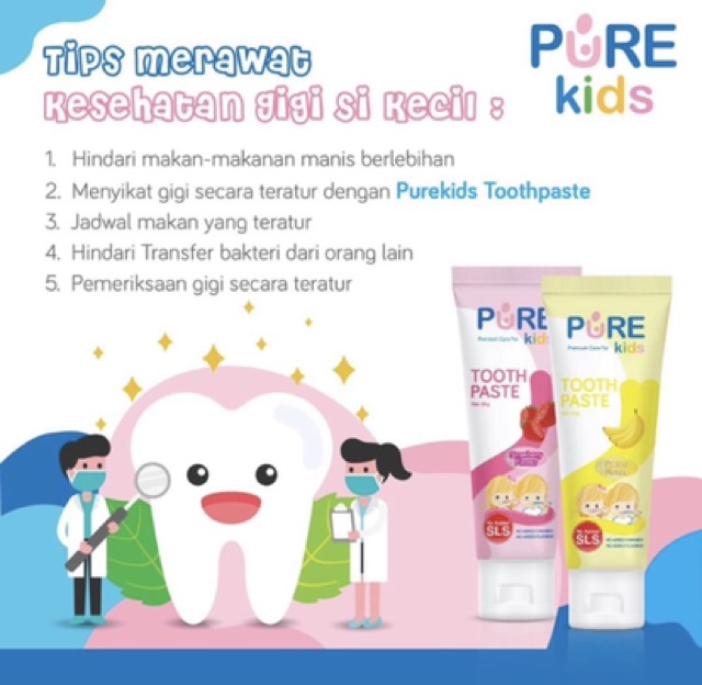 Pure Kids Toothpaste Pasta gigi bayi Banana dan Strawberry - Pasta gigi bayi