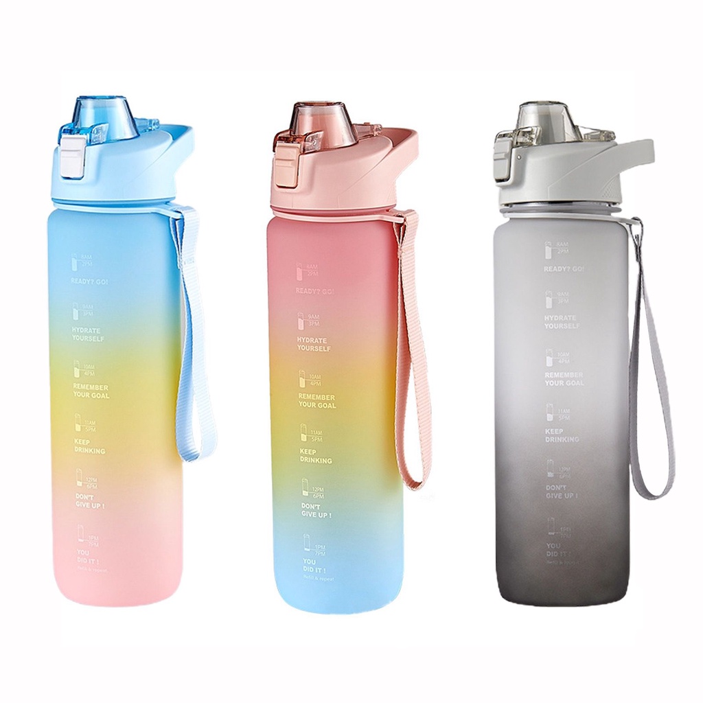 Botol Minum Tritan Botol Minum Gradasi Tempat Minum Motivasi 1liter Botol Minum Trendy BPA FREE