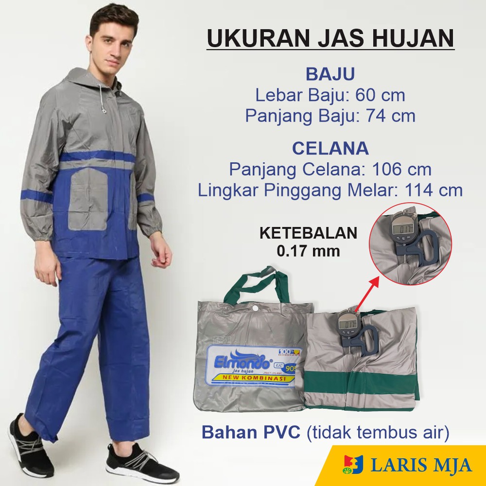 Jas hujan pria tebel setelan jaket baju celana dewasa mantel ujan elmondo tebal elmundo anti rembes