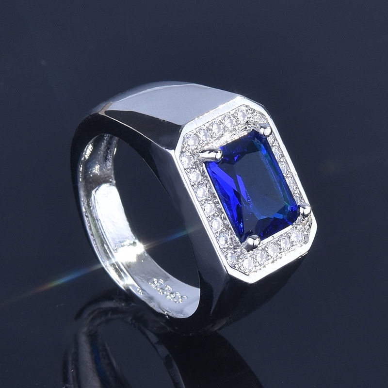 Set Cincin Model Terbuka Bahan Stainless Steel Aksen Emerald Sapphire Untuk Pria