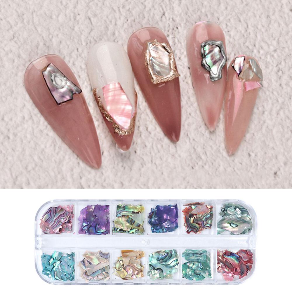 Timekey 12 Sekat / Set Hiasan Kuku 3D Asimetris Bahan Kulit Kerang Abalone Untuk Nail Art A8K5