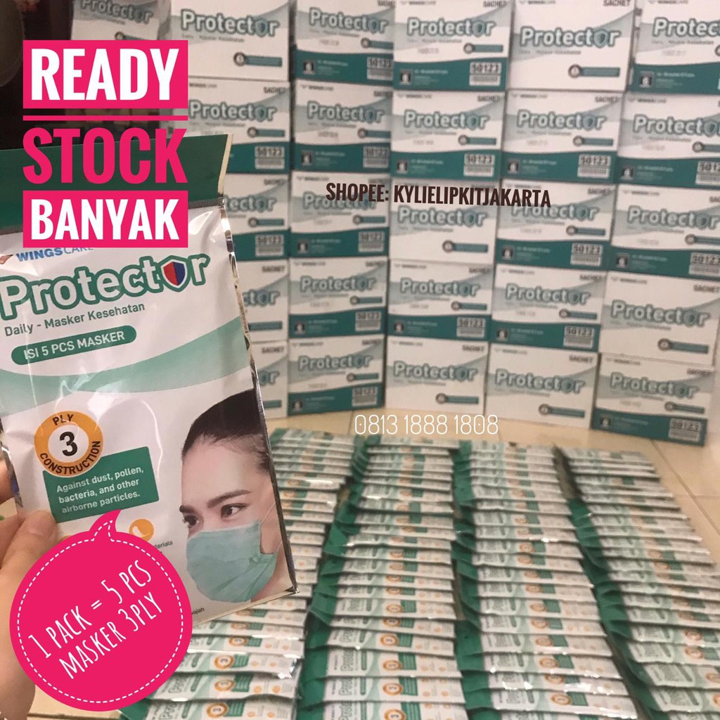 [TERMURAH] Masker WINGS PROTECTOR SACHET 3 ply Daily earloop (isi 5 pcs) original WINGSCARE ready