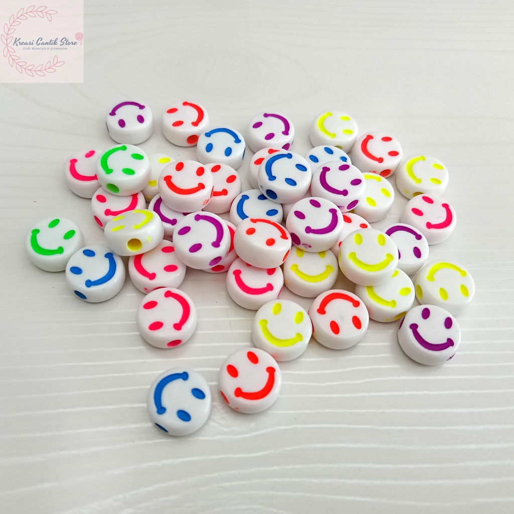 Manik-Manik / Mote Senyum Bulat Putih / Manik Smile Bulat Pipih Warna-Warni