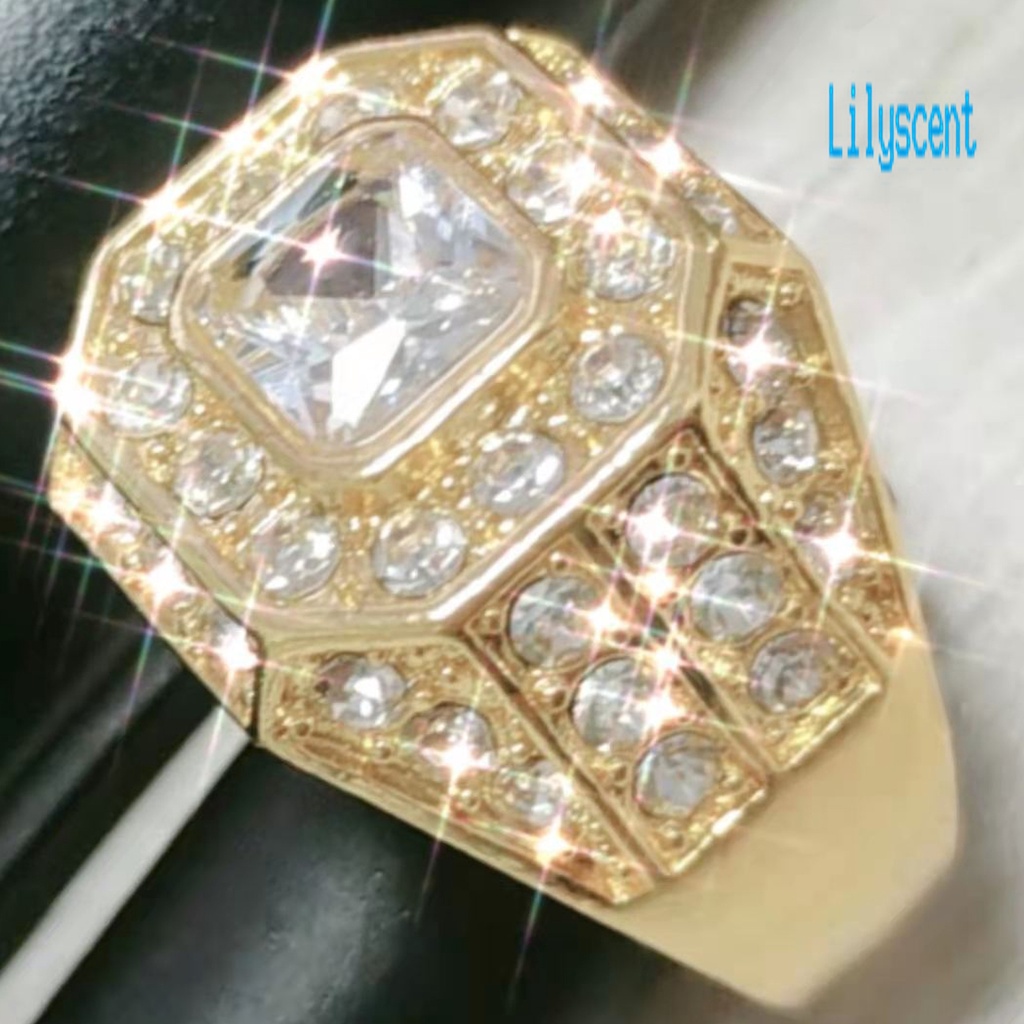 Lily Cincin Pria Hias Cubic Zirconia Berkilau Gaya Hip Hop Untuk Pernikahan