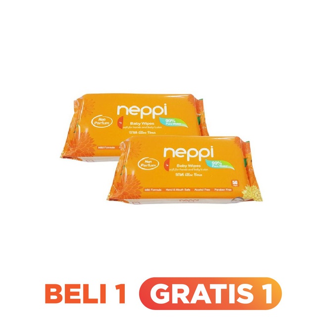 BELI 1 GRATIS 1!! Neppi baby wipes with aloe vera 50 sheets