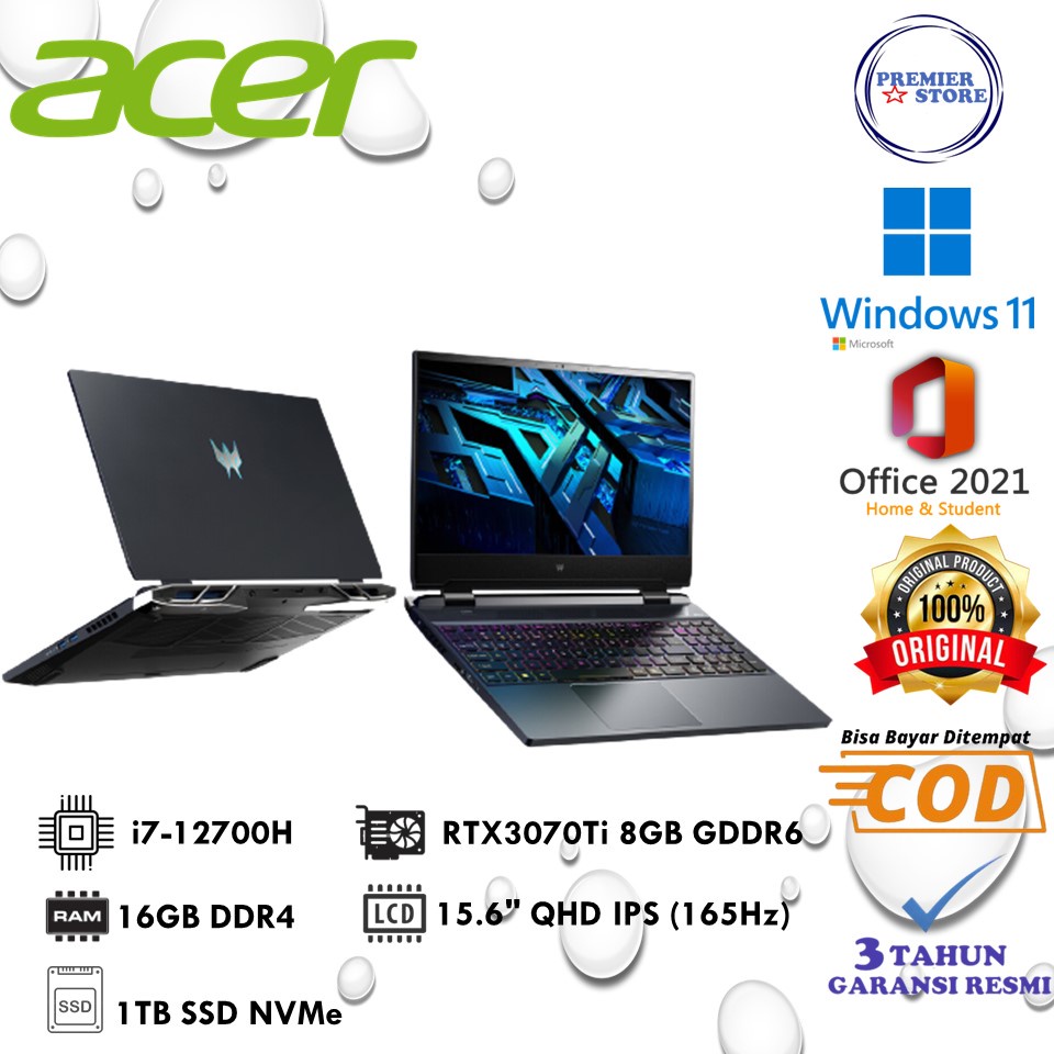 ACER PREDATOR HELIOS 300 PH315 55 75GP I7-12700H 16GB 1TB SSD RTX3070Ti QHD W11+OHS